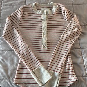 Aerie Red and Cream Striped Long Sleeve Tee